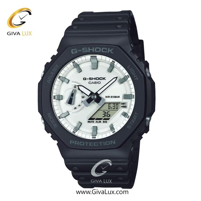 ساعت مچی اورجینال مردانه کاسیو Casio دو زمانه مشکی | مشکی| سفید صدفی| کد رفرنس جی شاک G-Shock GA-2100WD-1ADR