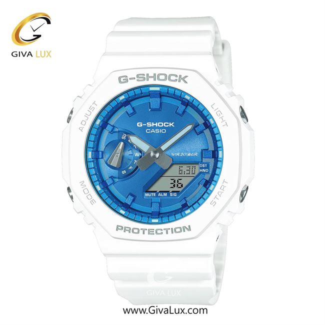 ساعت مچی اورجینال مردانه کاسیو Casio دو زمانه سفید | سفید| آبی| کد رفرنس جی شاک G-Shock GA-2100WS-7ADR