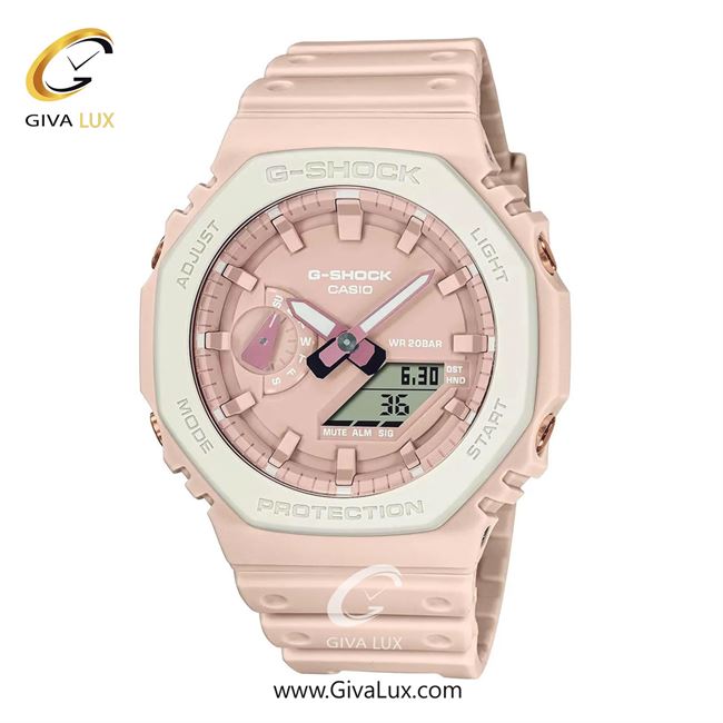 ساعت مچی اورجینال مردانه کاسیو Casio دو زمانه سفید-صورتی | صورتی| صورتی| کد رفرنس جی شاک G-Shock GA-2110SL-4A7DR