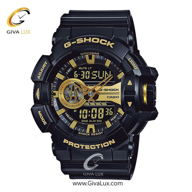 ساعت مچی اورجینال مردانه کاسیو Casio دو زمانه مشکی | مشکی| مشکی-طلایی| کد رفرنس جی شاک G-Shock GA-400GB-1A9