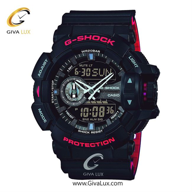 ساعت مچی اورجینال مردانه کاسیو Casio دو زمانه مشکی | مشکی-قرمز| مشکی| کد رفرنس جی شاک G-Shock GA-400HR-1A