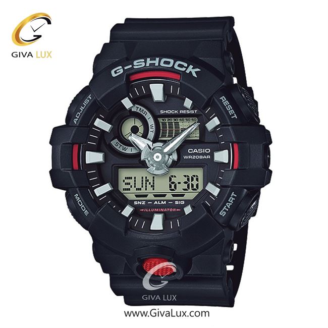 ساعت مچی اورجینال مردانه کاسیو Casio دو زمانه مشکی | مشکی| مشکی| کد رفرنس جی شاک G-Shock GA-700-1ADR