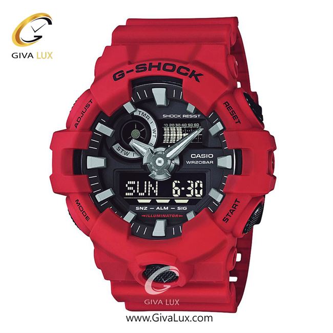ساعت مچی اورجینال مردانه کاسیو Casio دو زمانه قرمز | قرمز| مشکی| کد رفرنس جی شاک G-Shock GA-700-4ADR
