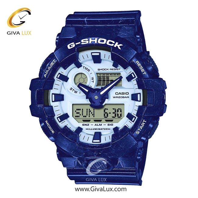ساعت مچی اورجینال مردانه کاسیو Casio دو زمانه آبی کاربنی | آبی کاربنی| آبی| کد رفرنس جی شاک G-Shock GA-700BWP-2ADR
