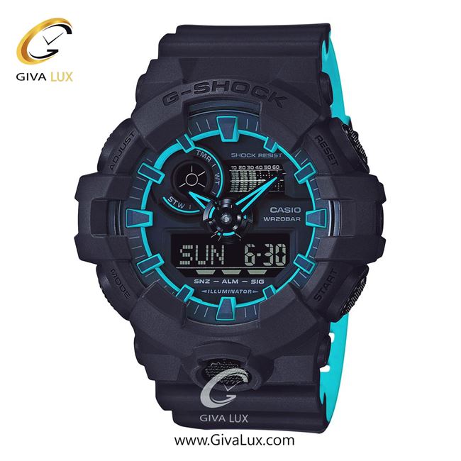 ساعت مچی اورجینال مردانه کاسیو Casio دو زمانه سرمه ای | سرمه ای-آبی| سرمه ای| کد رفرنس جی شاک G-Shock GA-700SE-1A2DR