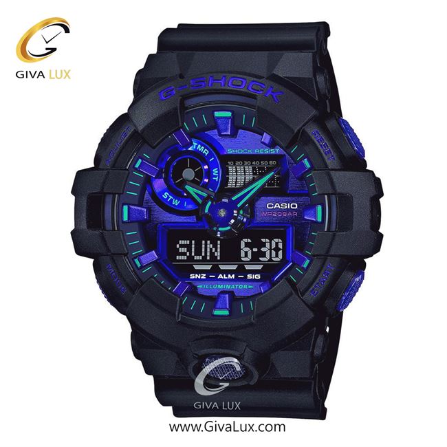 ساعت مچی اورجینال مردانه کاسیو Casio دو زمانه سرمه ای | سرمه ای| آبی کاربنی| کد رفرنس جی شاک G-Shock GA-700VB-1ADR