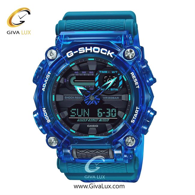 ساعت مچی اورجینال مردانه کاسیو Casio دو زمانه آبی | سبزآبی-آبی| دودی|تیتانیوم| کد رفرنس جی شاک G-Shock GA-900SKL-2ADR