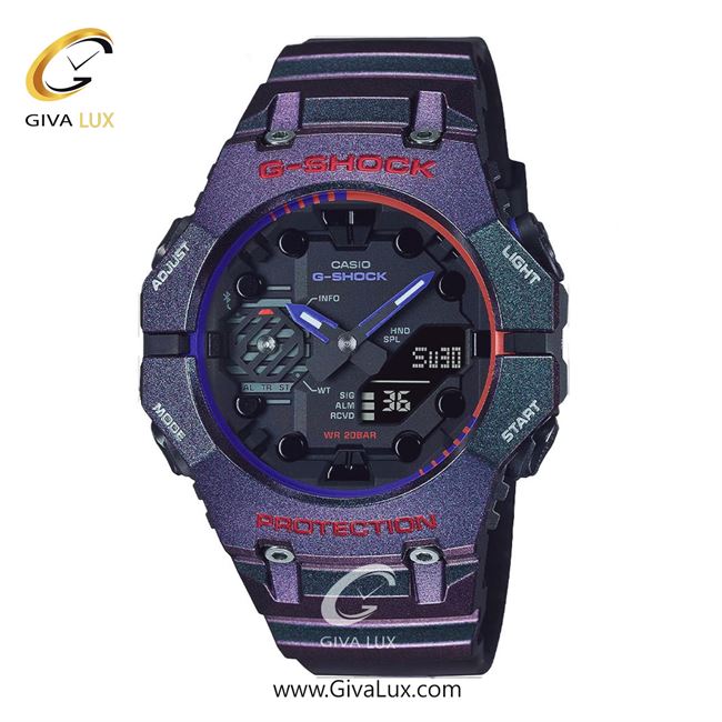 ساعت مچی اورجینال مردانه کاسیو Casio دو زمانه بنفش | بنفش| مشکی| کد رفرنس جی شاک G-Shock GA-B001AH-6A