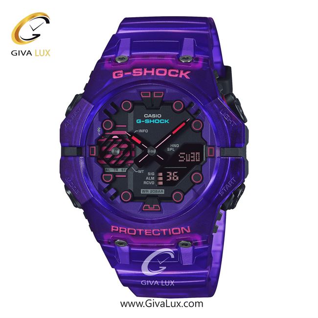 ساعت مچی اورجینال مردانه کاسیو Casio دو زمانه بنفش | بنفش| بنفش-مشکی| کد رفرنس جی شاک G-Shock GA-B001CBRS-6ADR