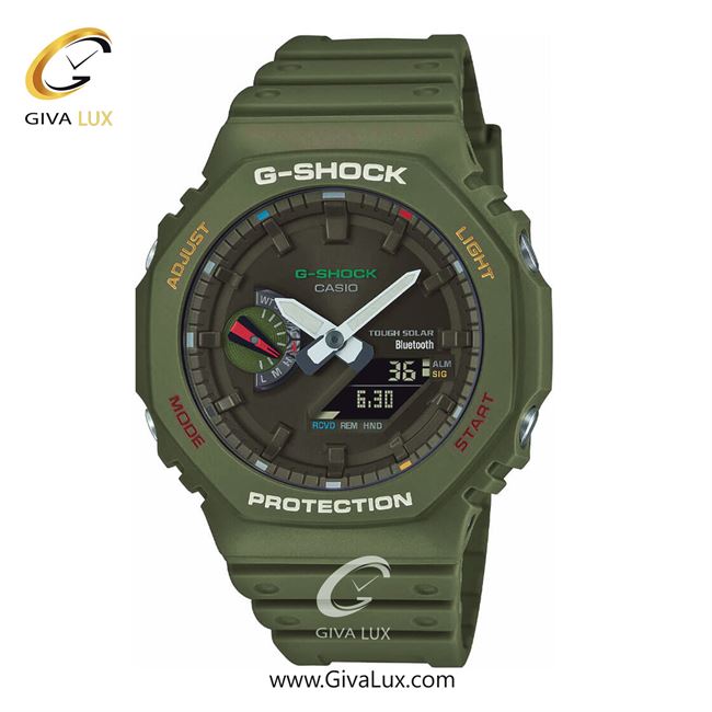 ساعت مچی اورجینال مردانه کاسیو Casio دو زمانه زیتونی | زیتونی| زیتونی| کد رفرنس جی شاک G-Shock GA-B2100FC-3ADR