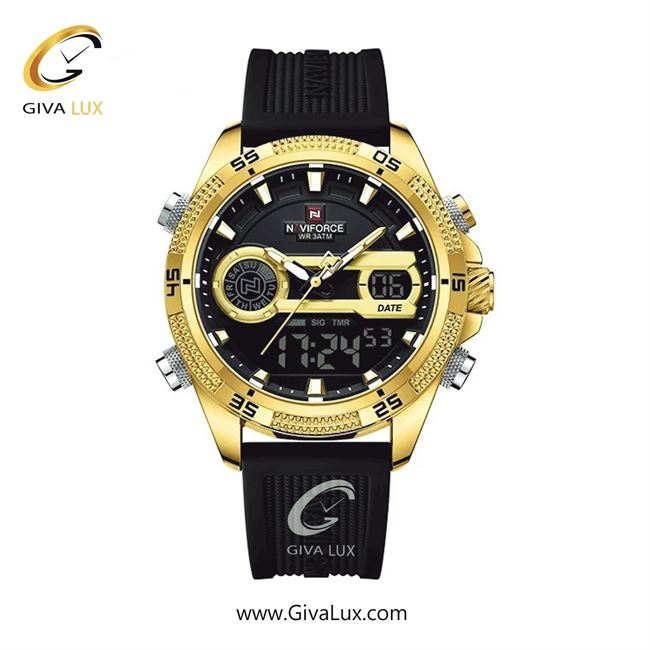 ساعت مچی اورجینال مردانه ناوی فورس|Naviforce|نوی فورس|نیوی فورس دو زمانه طلایی | مشکی| طلایی-مشکی| کد رفرنس NF9223