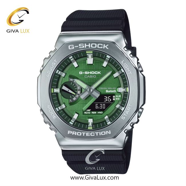 ساعت مچی اورجینال مردانه کاسیو Casio دو زمانه نقره ای | مشکی| سبز| کد رفرنس جی شاک G-Shock GBM-2100A-1A3DR