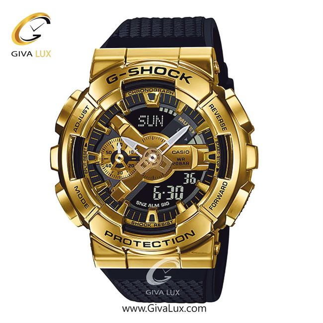 ساعت مچی اورجینال مردانه کاسیو Casio دو زمانه طلایی | مشکی| طلایی-مشکی| کد رفرنس جی شاک G-Shock GM-110G-1A9DR