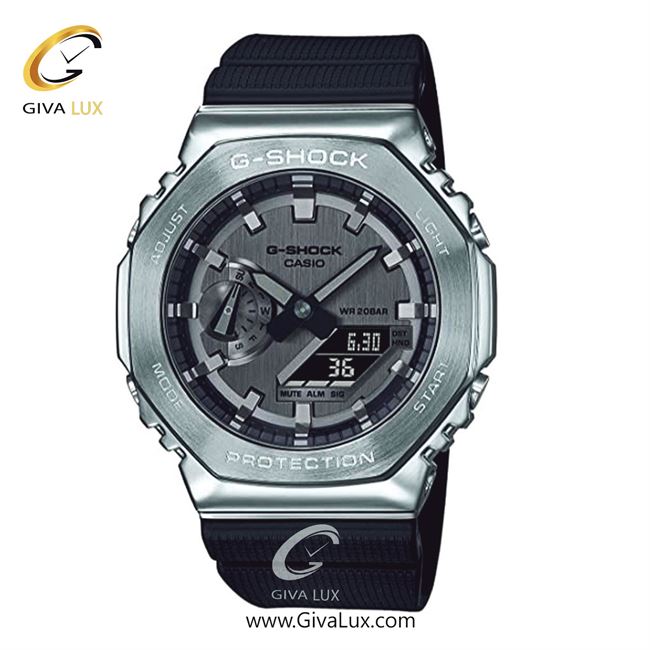 ساعت مچی اورجینال مردانه کاسیو Casio دو زمانه نقره ای | مشکی| نقره ای| کد رفرنس جی شاک G-Shock GM-2100-1ADR