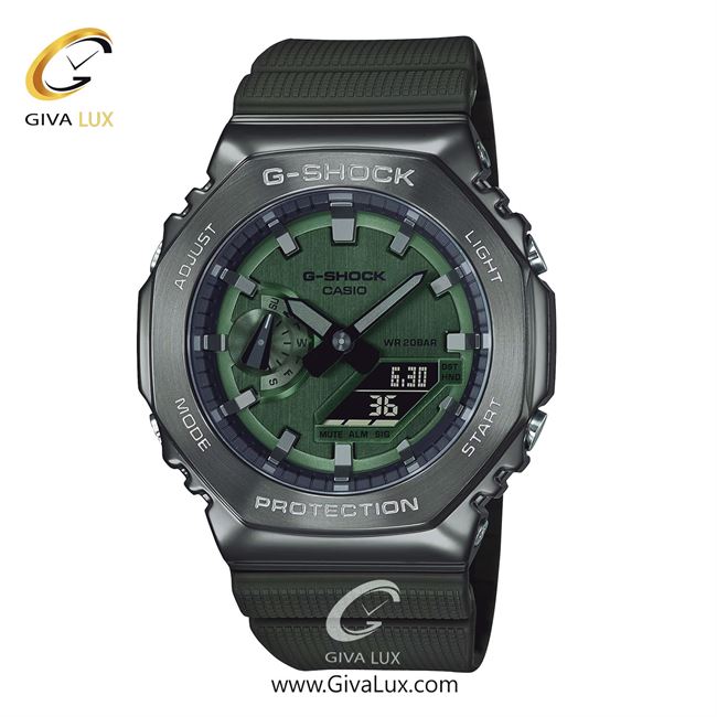 ساعت مچی اورجینال مردانه کاسیو Casio دو زمانه تیتانیوم | سبز| سبز یشمی تیره| کد رفرنس جی شاک G-Shock GM-2100B-3ADR