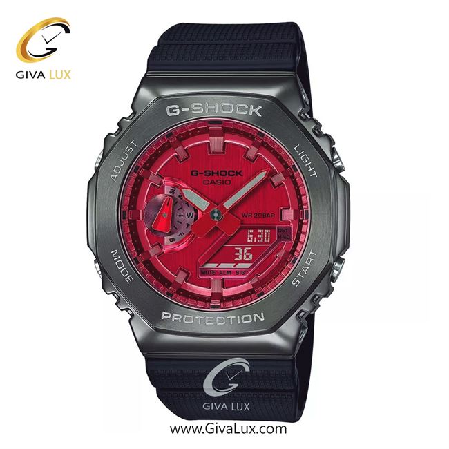 ساعت مچی اورجینال مردانه کاسیو Casio دو زمانه تیتانیوم | مشکی| قرمز| کد رفرنس جی شاک G-Shock GM-2100B-4ADR