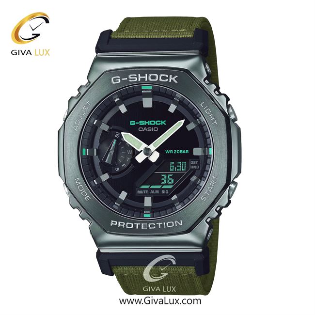 ساعت مچی اورجینال مردانه کاسیو Casio دو زمانه تیتانیوم | سبز| مشکی| کد رفرنس جی شاک G-Shock GM-2100CB-3ADR