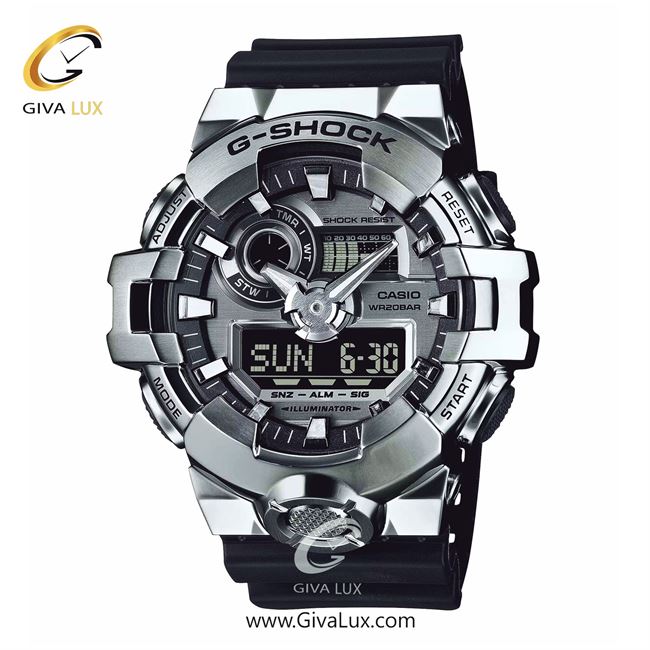 ساعت مچی اورجینال مردانه کاسیو Casio دو زمانه نقره ای | مشکی| نقره ای| کد رفرنس جی شاک G-Shock GM-700-1A