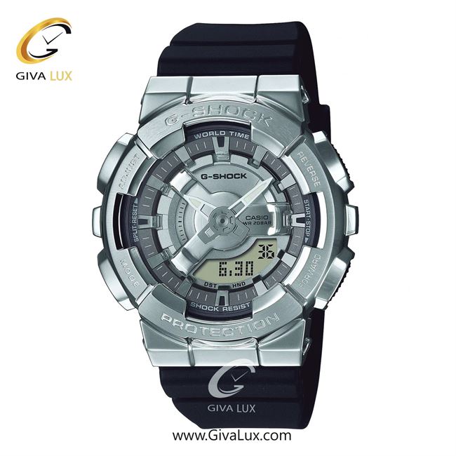 ساعت مچی اورجینال زنانه کاسیو Casio دو زمانه نقره ای | مشکی| نقره ای| کد رفرنس جی شاک G-Shock GM-S110-1ADR