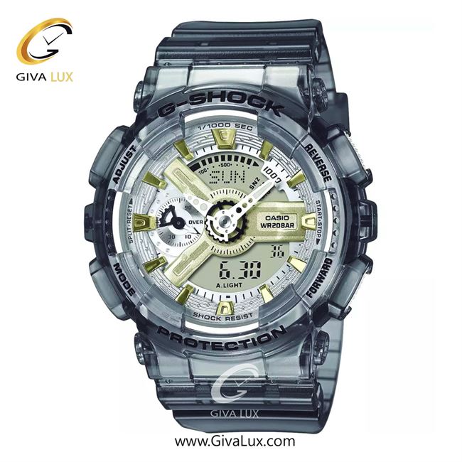 ساعت مچی اورجینال زنانه کاسیو Casio دو زمانه طوسی | طوسی| نقره ای-فسفری| کد رفرنس جی شاک G-Shock GMA-S110GS-8ADR