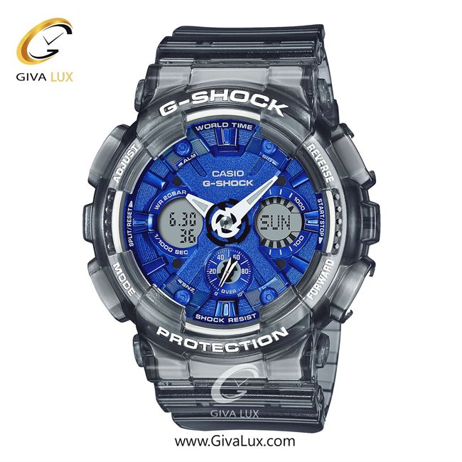 ساعت مچی اورجینال زنانه کاسیو Casio دو زمانه طوسی | طوسی| آبی کاربنی| کد رفرنس جی شاک G-Shock GMA-S120TB-8ADR