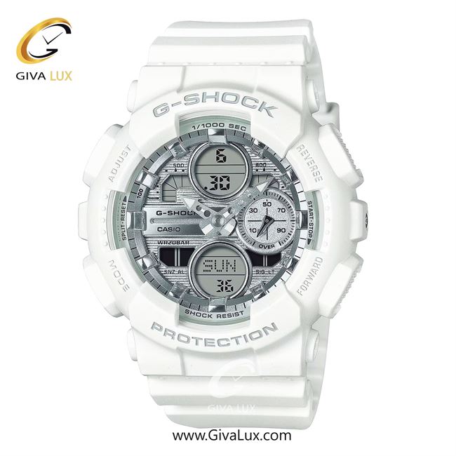 ساعت مچی اورجینال زنانه کاسیو Casio دو زمانه سفید | سفید| نقره ای| کد رفرنس جی شاک G-Shock GMA-S140VA-7ADR