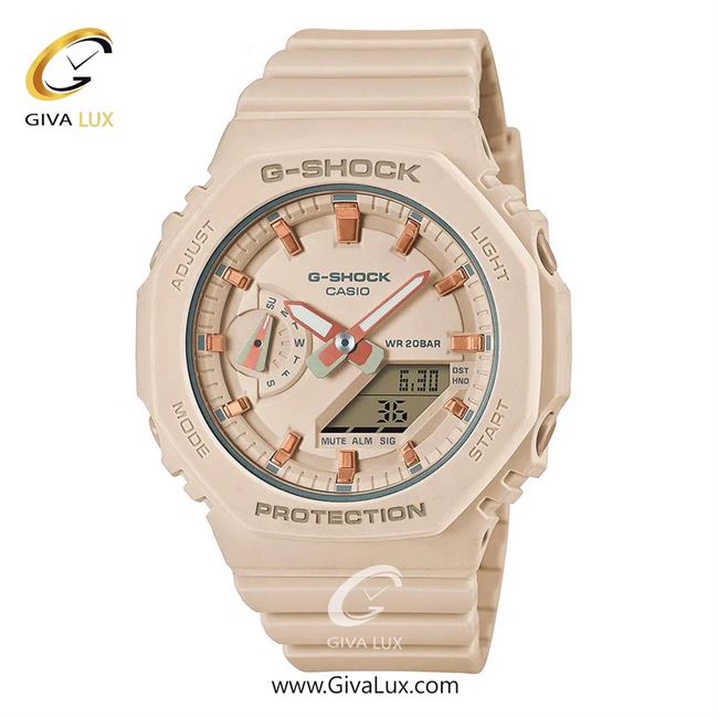 ساعت مچی اورجینال زنانه کاسیو Casio دو زمانه کرم | بژ -کرم| کرم| کد رفرنس جی شاک G-Shock GMA-S2100-4ADR