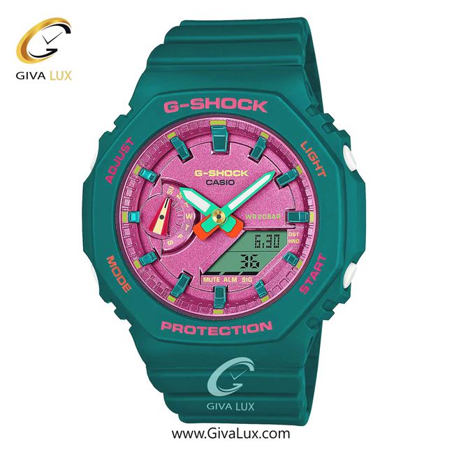 ساعت مچی اورجینال زنانه کاسیو Casio دو زمانه سبز | سبز| صورتی| کد رفرنس جی شاک G-Shock GMA-S2100BS-3ADR