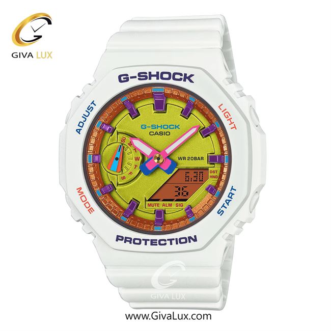 ساعت مچی اورجینال زنانه کاسیو Casio دو زمانه سفید | سفید| مسی-فسفری| کد رفرنس جی شاک G-Shock GMA-S2100BS-7ADR