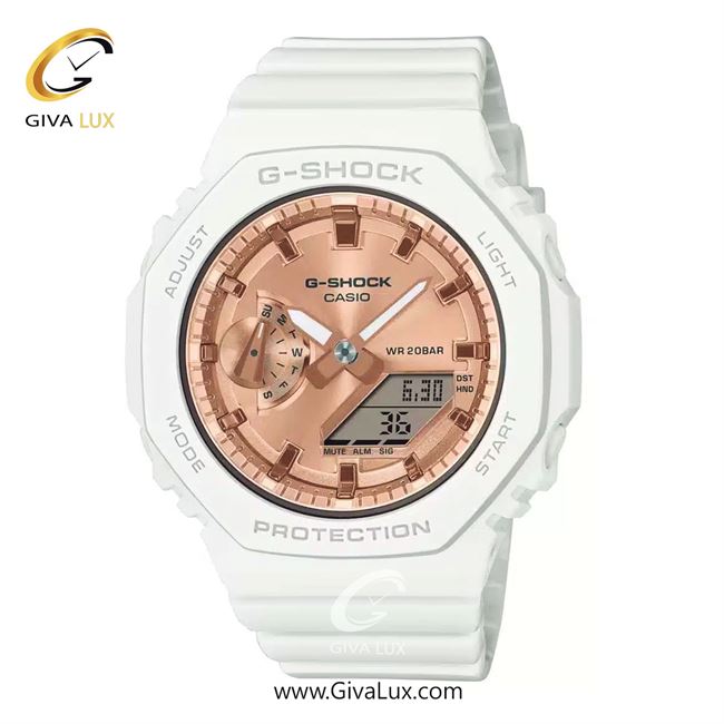 ساعت مچی اورجینال زنانه کاسیو Casio دو زمانه سفید | سفید| رزگلد| کد رفرنس جی شاک G-Shock GMA-S2100MD-7ADR