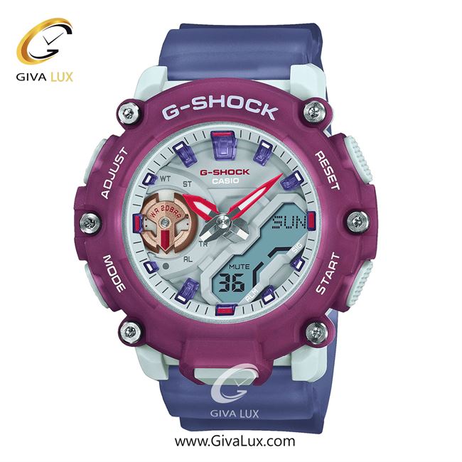 ساعت مچی اورجینال زنانه کاسیو Casio دو زمانه آبی-بنفش | بنفش| طوسی| کد رفرنس جی شاک G-Shock GMA-S2200PE-6ADR
