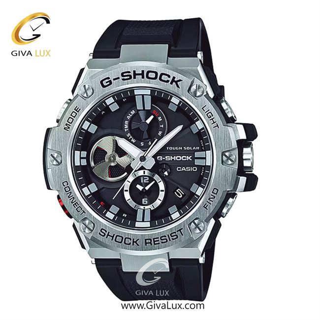 ساعت مچی اورجینال مردانه کاسیو Casio دو زمانه نقره ای | مشکی| مشکی| کد رفرنس جی شاک G-Shock GST-B100-1ADR