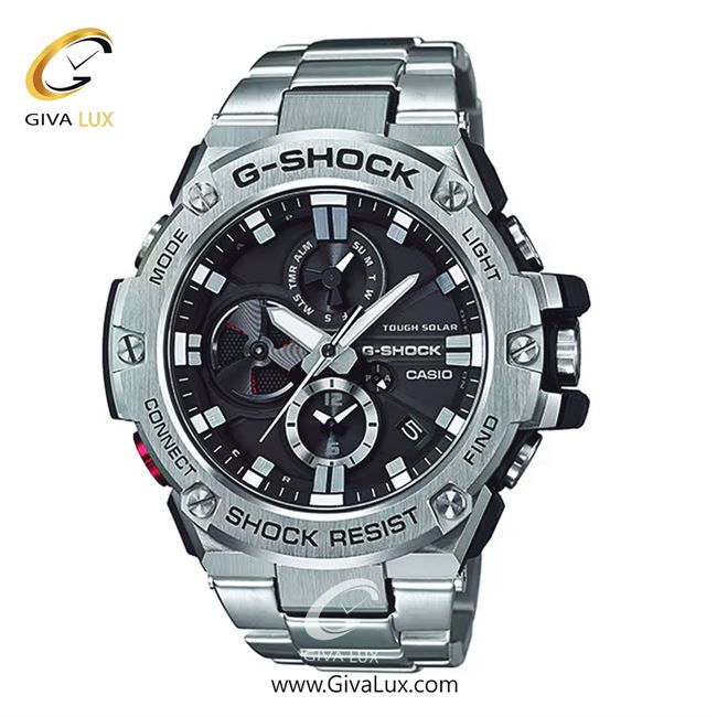 ساعت مچی اورجینال مردانه کاسیو Casio دو زمانه نقره ای | نقره ای| مشکی| کد رفرنس جی شاک G-Shock GST-B100D-1ADR