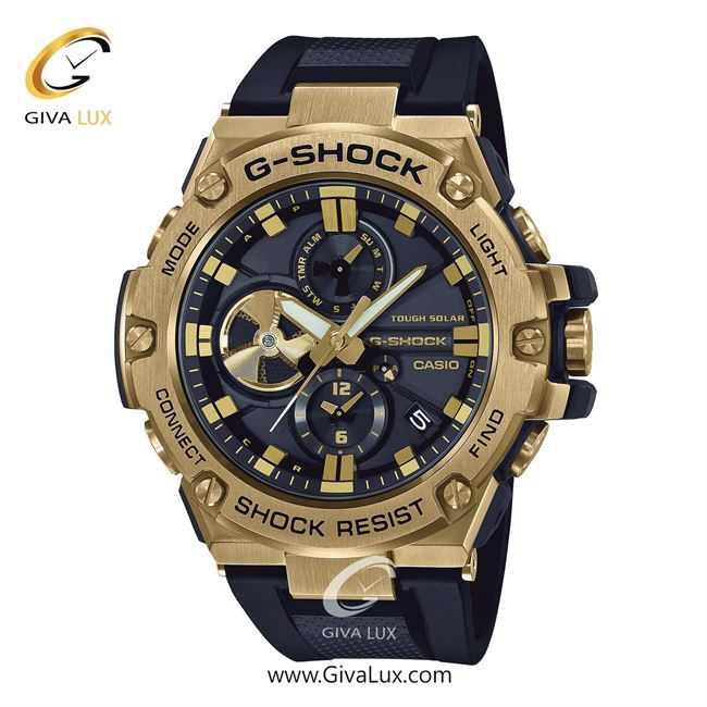 ساعت مچی اورجینال مردانه کاسیو Casio دو زمانه طلایی | مشکی| مشکی| کد رفرنس جی شاک G-Shock GST-B100GB-1A9DR