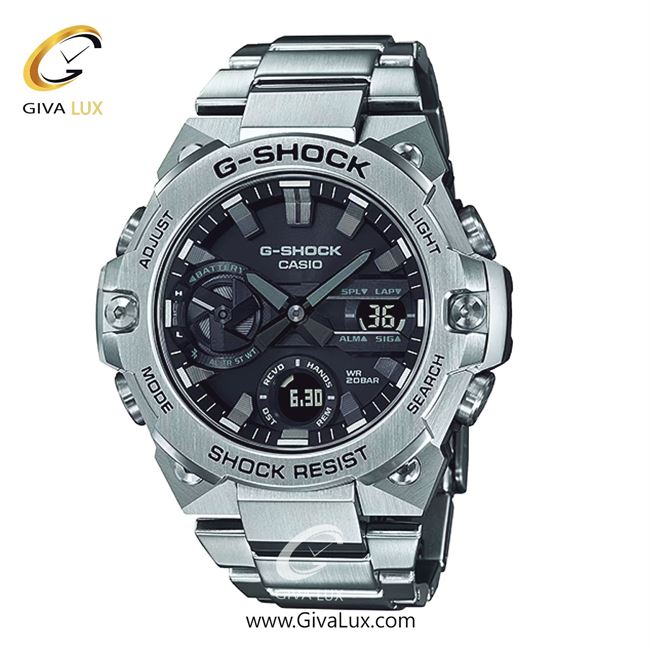 ساعت مچی اورجینال مردانه کاسیو Casio دو زمانه نقره ای | نقره ای| مشکی| کد رفرنس جی شاک G-Shock GST-B400D-1ADR