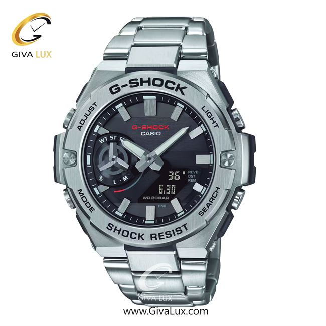 ساعت مچی اورجینال مردانه کاسیو Casio دو زمانه نقره ای | نقره ای| مشکی| کد رفرنس جی شاک G-Shock GST-B500D-1ADR