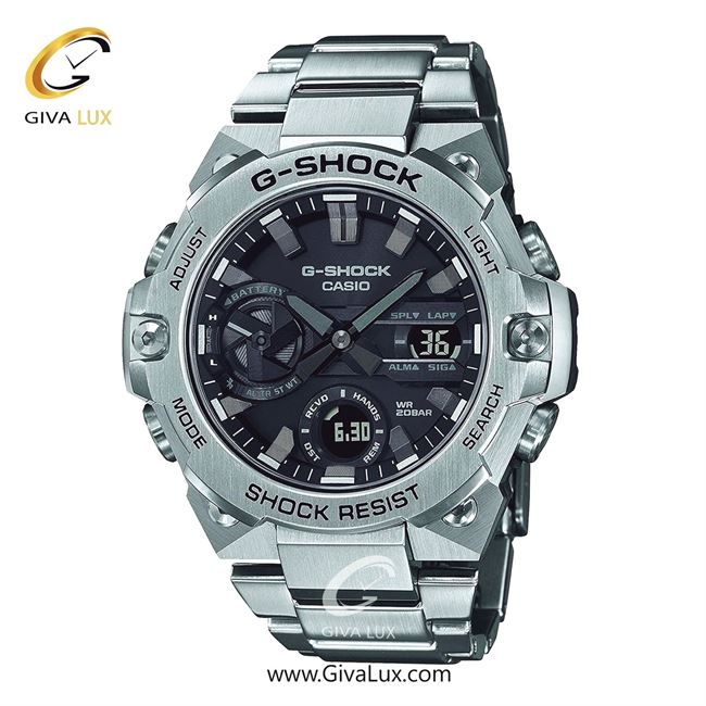 ساعت مچی اورجینال مردانه کاسیو Casio دو زمانه نقره ای | نقره ای| مشکی| کد رفرنس جی شاک G-Shock GST-S110D-1ADR