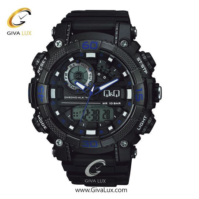 ساعت مچی اورجینال مردانه کیو اند کیو Q&Q دو زمانه مشکی | مشکی| مشکی| کد رفرنس GW87J012Y