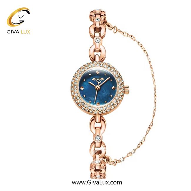 ساعت مچی اورجینال زنانه جولیوس رزگلد | رزگلد| آبی| کد رفرنس JA-1001D