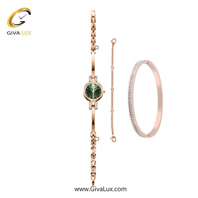 پک هدیه ساعت و دستبند اورجینال زنانه جولیوس رزگلد | رزگلد| سبز| کد رفرنس JA-1033D