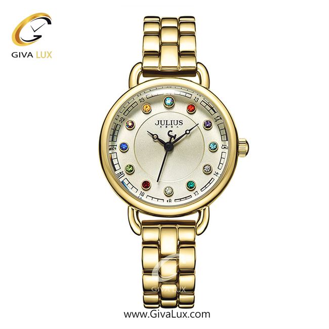 ساعت مچی اورجینال زنانه جولیوس طلایی | طلایی| خاکی| کد رفرنس JA-1088B