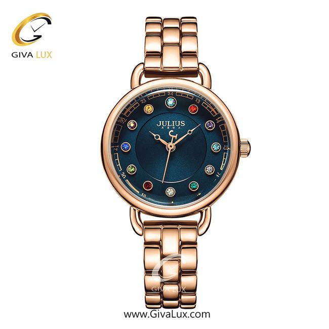 ساعت مچی اورجینال زنانه جولیوس رزگلد | رزگلد| سرمه ای| کد رفرنس JA-1088E