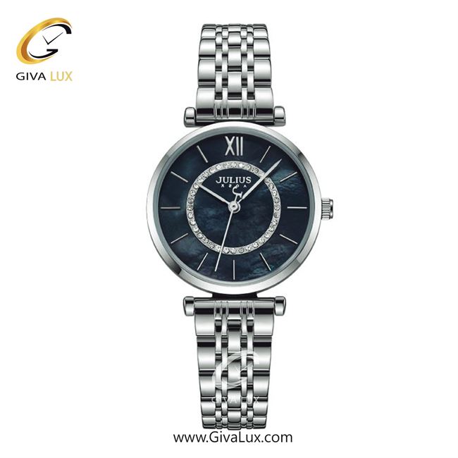 ساعت مچی اورجینال زنانه جولیوس نقره ای | نقره ای| سرمه ای| کد رفرنس JA-1194B