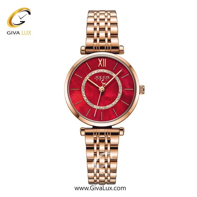 ساعت مچی اورجینال جولیوس زنانه طلایی | طلایی | قرمز | کد رفرنس JA-1194D