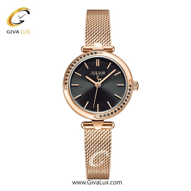 ساعت مچی اورجینال جولیوس زنانه رزگلد | رزگلد | مشکی | کد رفرنس JA-1284D
