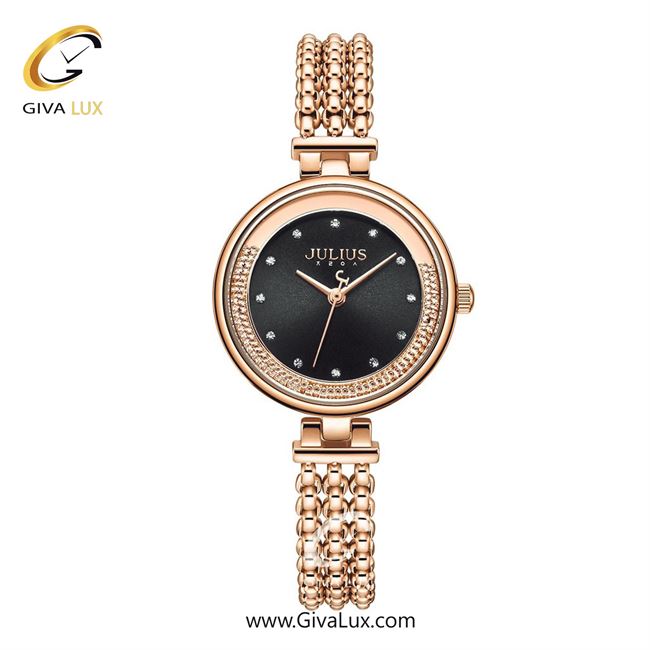 ساعت مچی اورجینال جولیوس زنانه رزگلد | رزگلد | مشکی | کد رفرنس JA-1285D