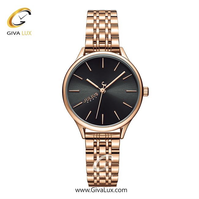 ساعت مچی اورجینال جولیوس زنانه رزگلد | رزگلد | مشکی | کد رفرنس JA-1298D