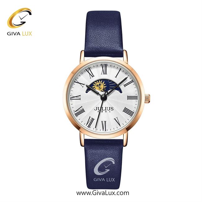 ساعت مچی اورجینال جولیوس زنانه رزگلد | آبی | سفید | کد رفرنس JA-1308LC