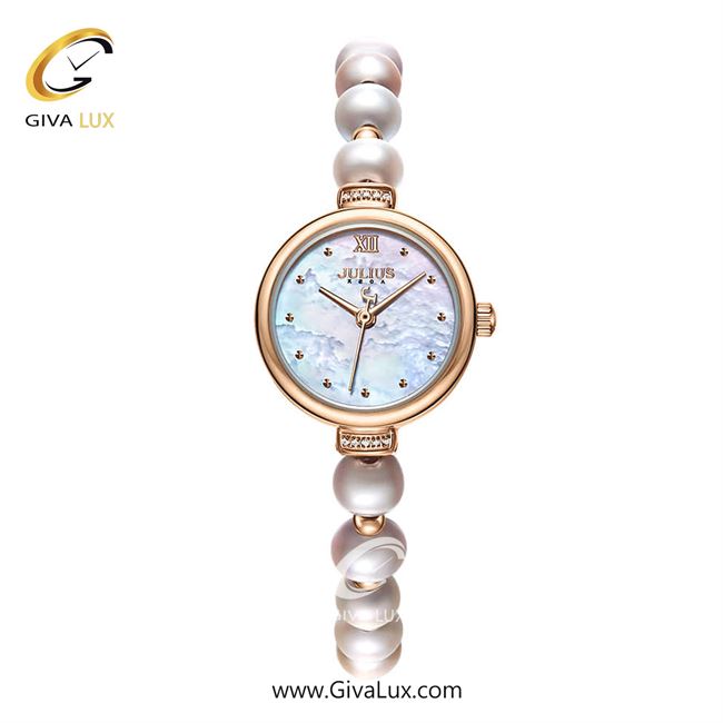 ساعت مچی اورجینال زنانه جولیوس رزگلد | رزگلد-سفید صدفی| آبی| کد رفرنس JA-1346C