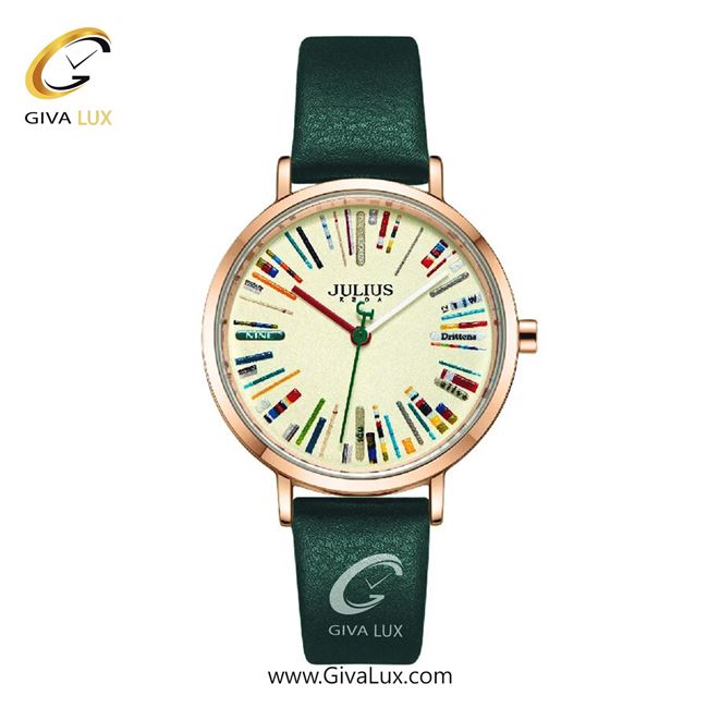 ساعت مچی اورجینال جولیوس زنانه رزگلد | سبز | زرد | کد رفرنس JA-1386C